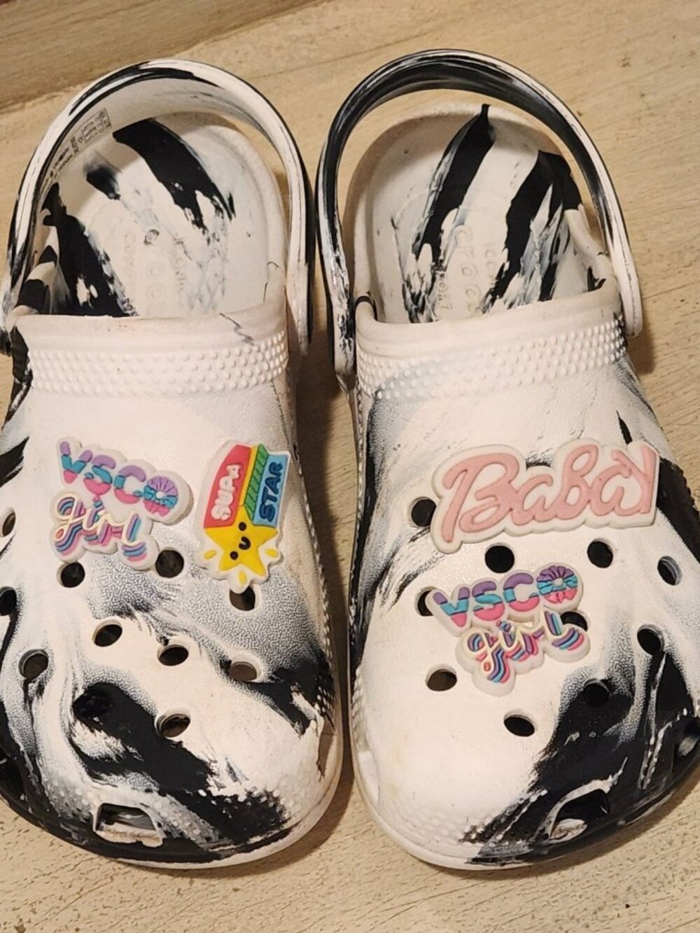 Crocs Classic Marbled Clog Shoes Black White Iconic Comfort Unisex Size C 12